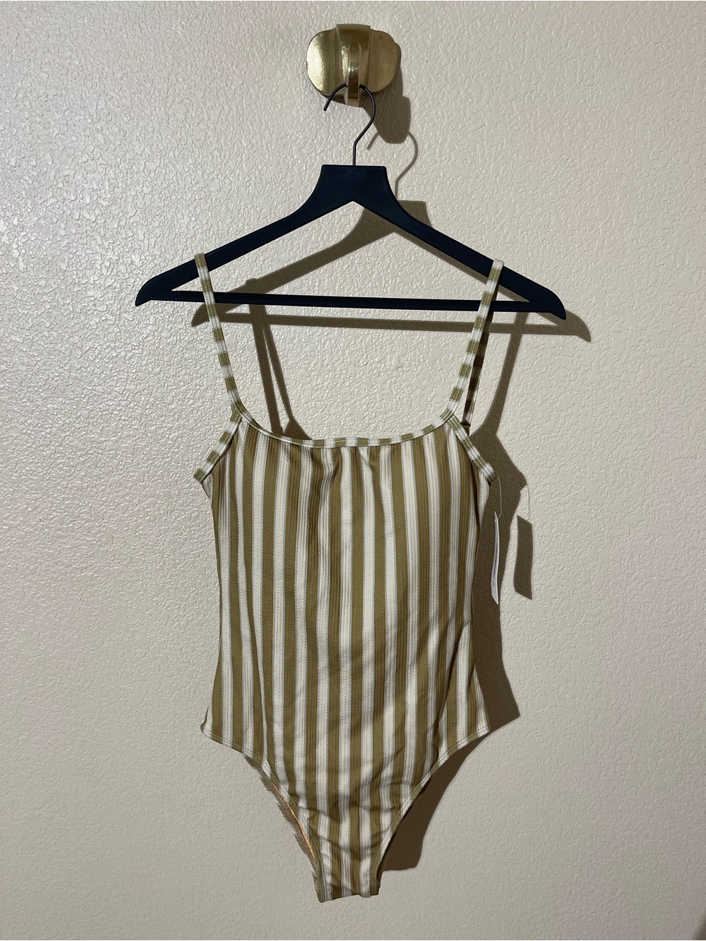 Striped One-Piece Swimsuit in Olive and White